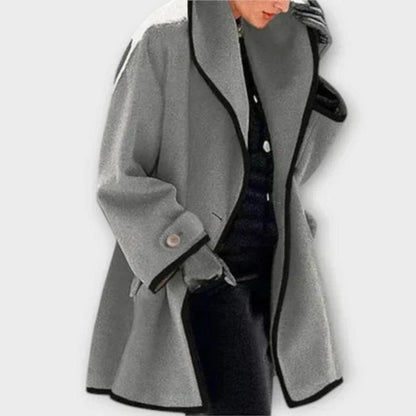 Women's Oversized Wool Swing Coat with Contrast Trim