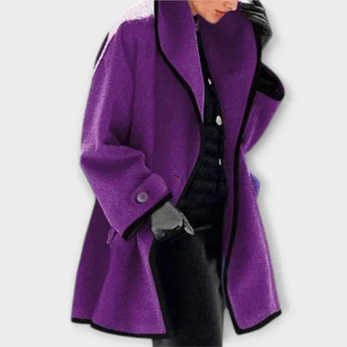 Women's Oversized Wool Swing Coat with Contrast Trim