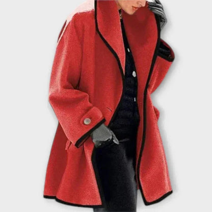 Women's Oversized Wool Swing Coat with Contrast Trim