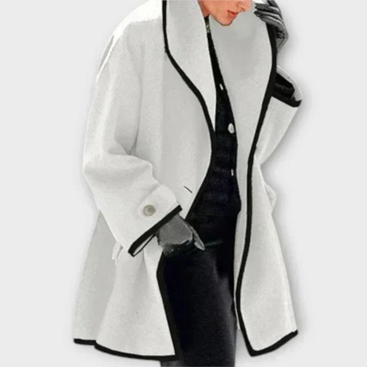 Women's Oversized Wool Swing Coat with Contrast Trim