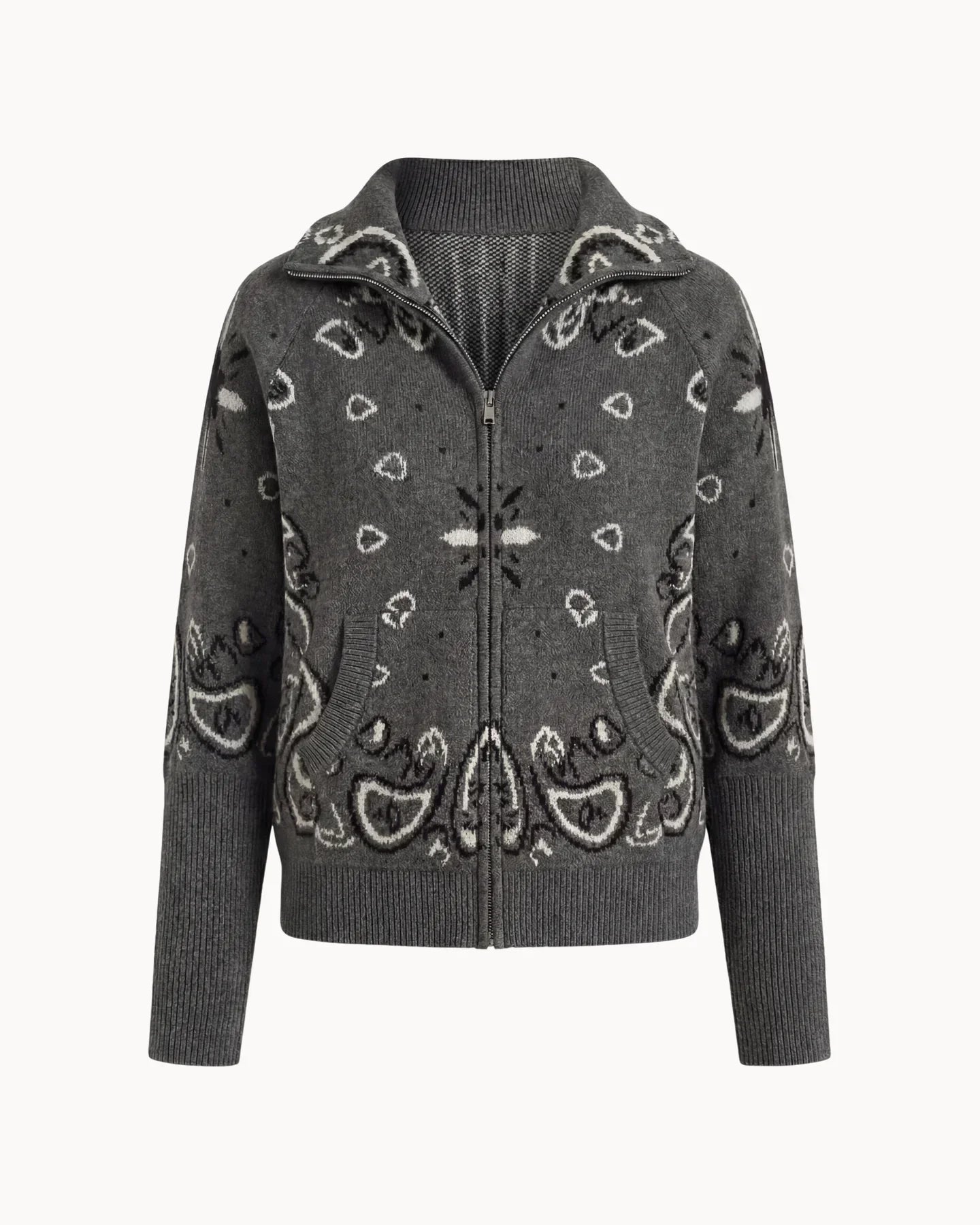 Women's Paisley Print High Collar Zip Cardigan