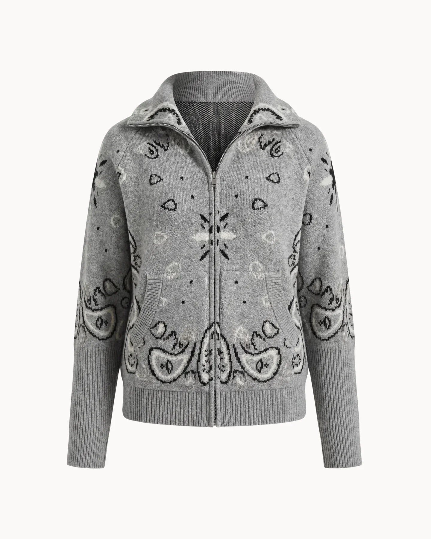 Women's Paisley Print High Collar Zip Cardigan