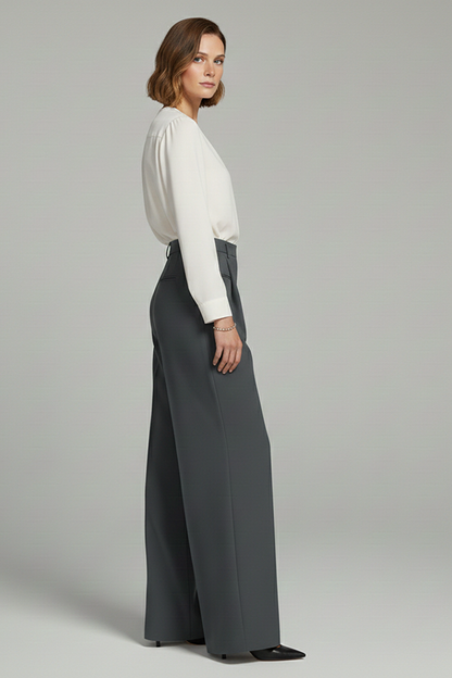 Women's Wide Leg Palazzo Trousers with Front Pleats and Back Pockets