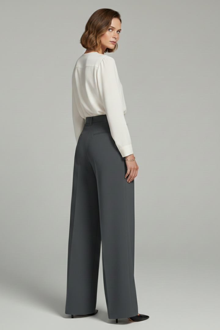 Women's Wide Leg Palazzo Trousers with Front Pleats and Back Pockets