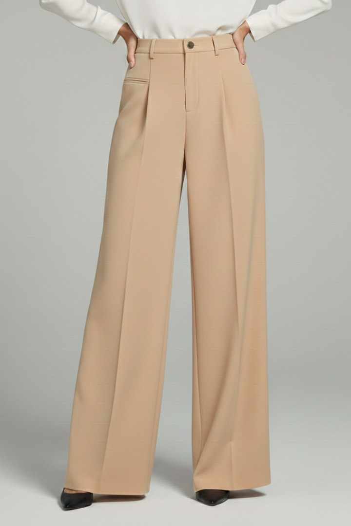 Women's Wide Leg Palazzo Trousers with Front Pleats and Back Pockets