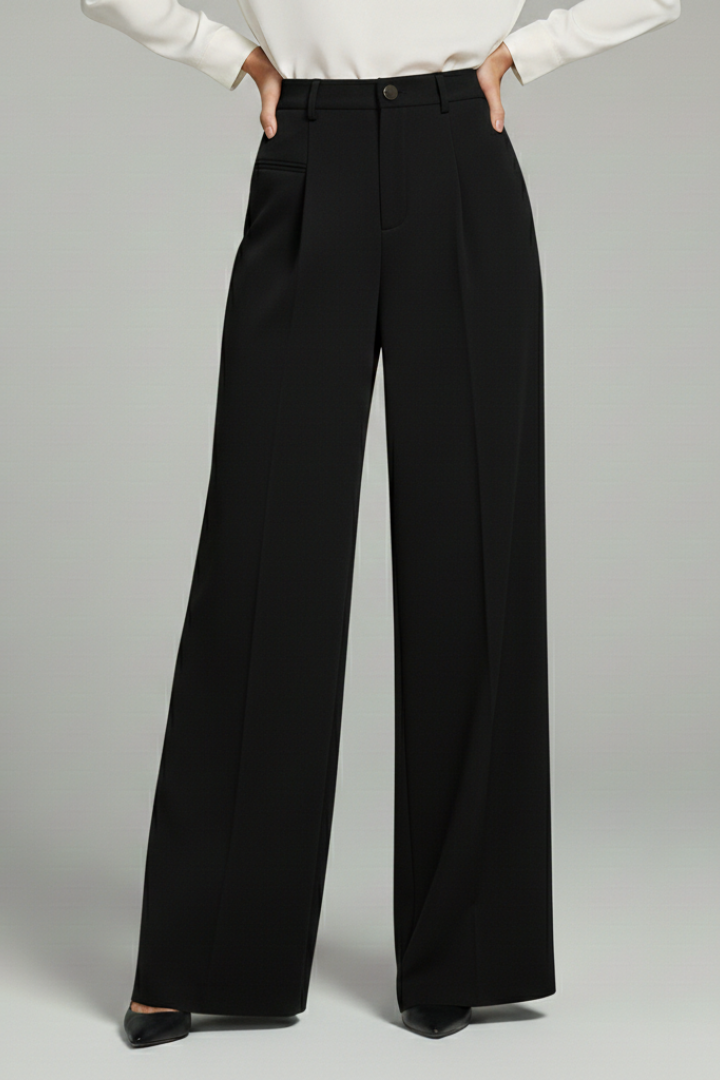 Women's Wide Leg Palazzo Trousers with Front Pleats and Back Pockets
