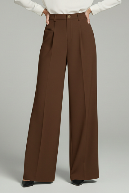 Women's Wide Leg Palazzo Trousers with Front Pleats and Back Pockets