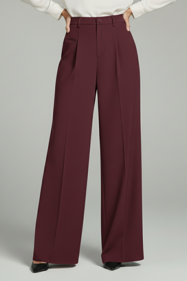 Women's Wide Leg Palazzo Trousers with Front Pleats and Back Pockets