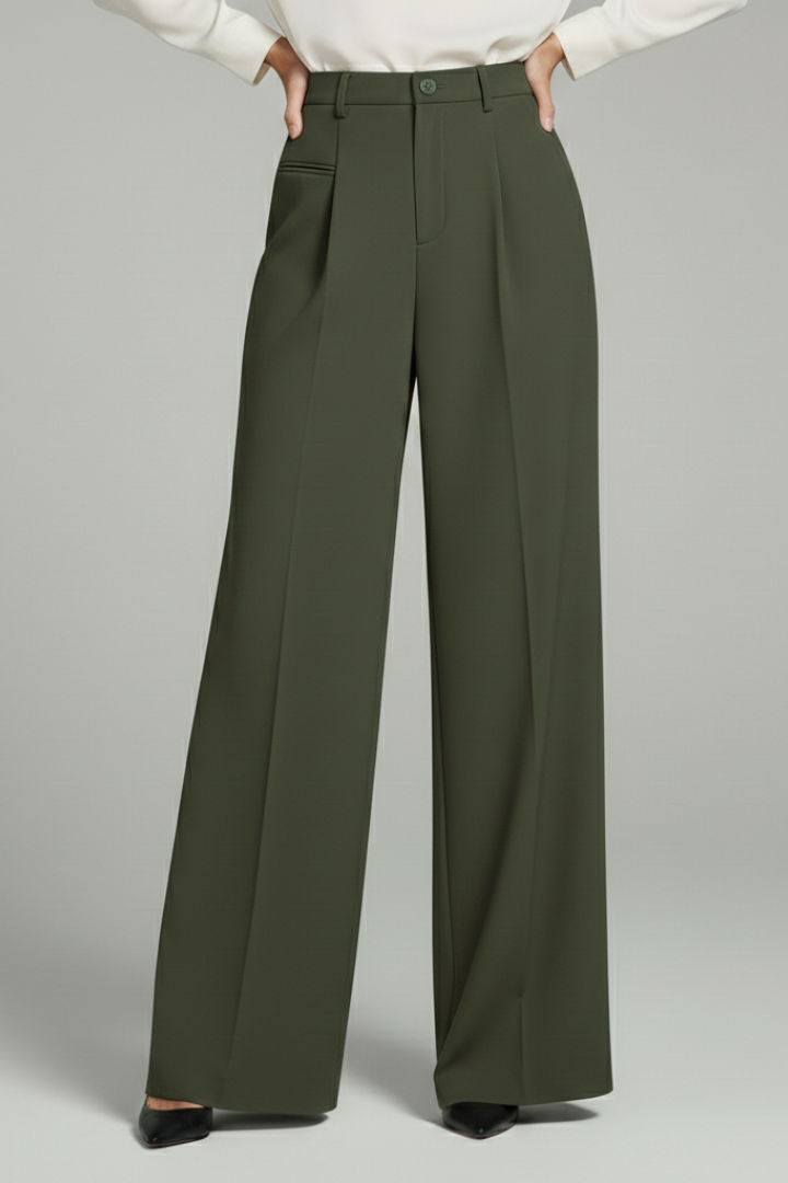 Women's Wide Leg Palazzo Trousers with Front Pleats and Back Pockets