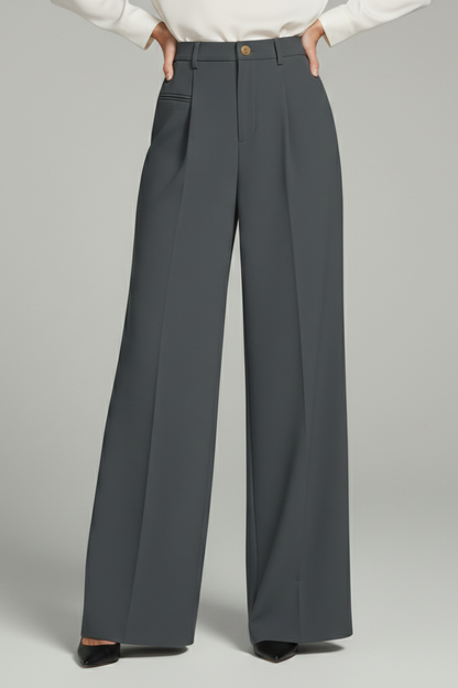 Women's Wide Leg Palazzo Trousers with Front Pleats and Back Pockets