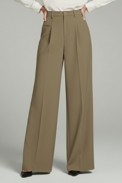 Women's Wide Leg Palazzo Trousers with Front Pleats and Back Pockets