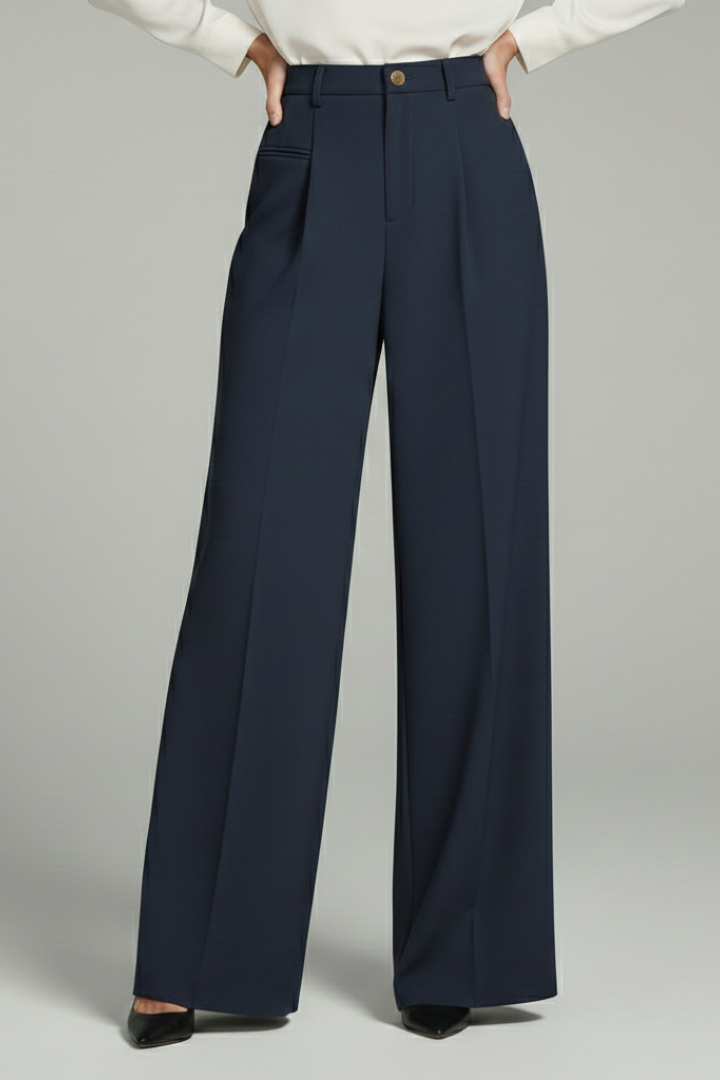 Women's Wide Leg Palazzo Trousers with Front Pleats and Back Pockets