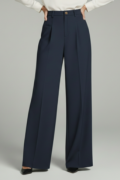Women's Wide Leg Palazzo Trousers with Front Pleats and Back Pockets