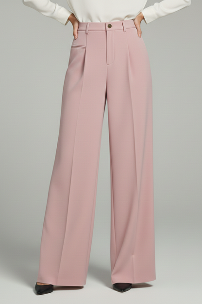 Women's Wide Leg Palazzo Trousers with Front Pleats and Back Pockets