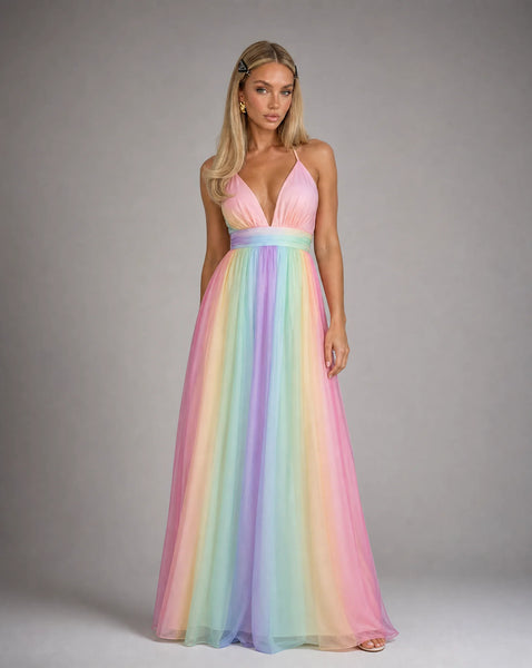 Women's Pastel Rainbow Maxi Dress – ILYNORA