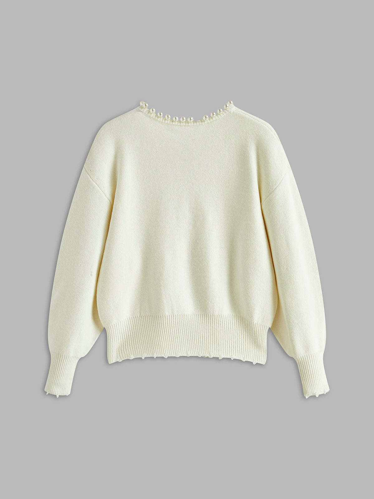 Women's Pearl Trim Cardigan with Frayed Hem