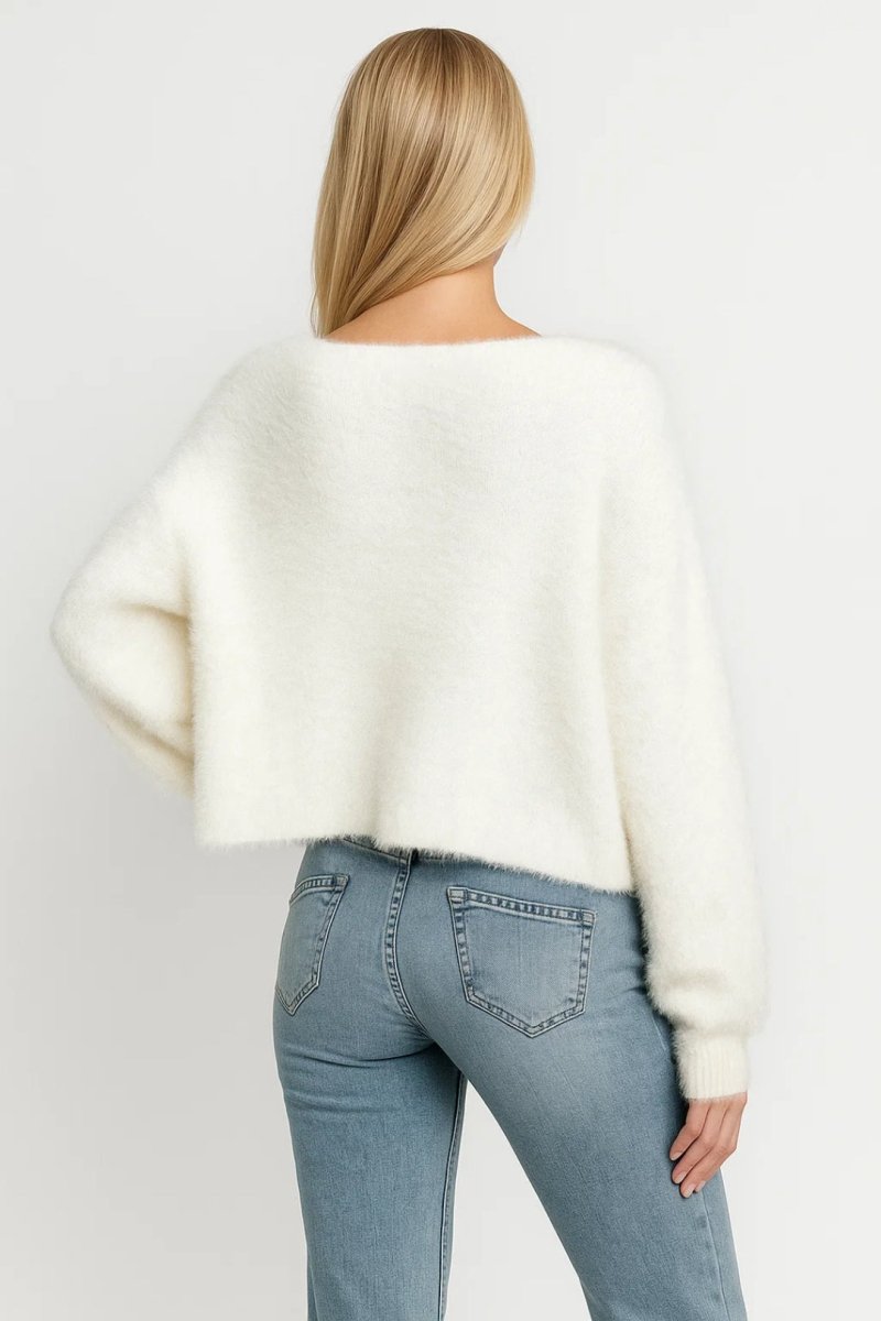 Women's Pearl Trim Fluffy Knit Cardigan