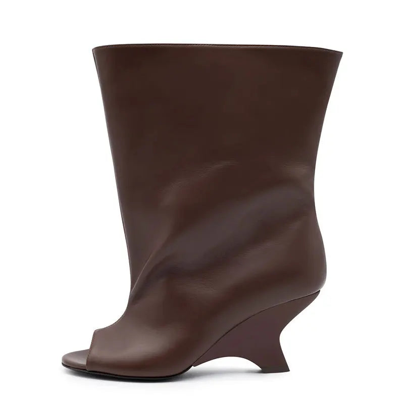 Women's Peep Toe Knee High Block Heel Boots