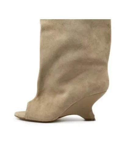 Women's Peep Toe Knee High Block Heel Boots