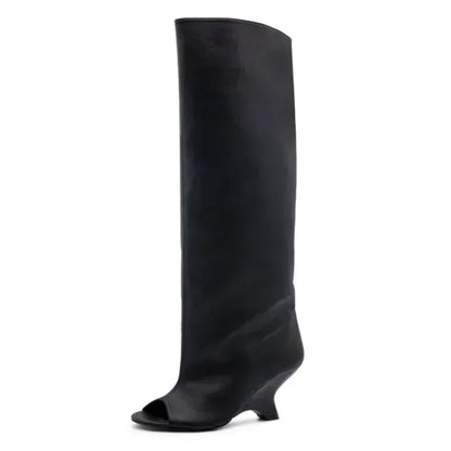Women's Peep Toe Knee High Block Heel Boots
