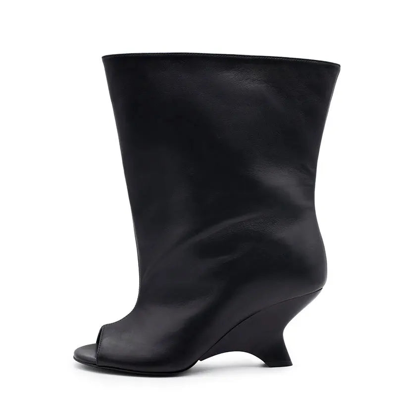 Women's Peep Toe Knee High Block Heel Boots