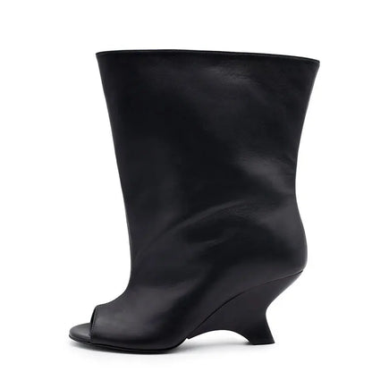 Women's Peep Toe Knee High Block Heel Boots