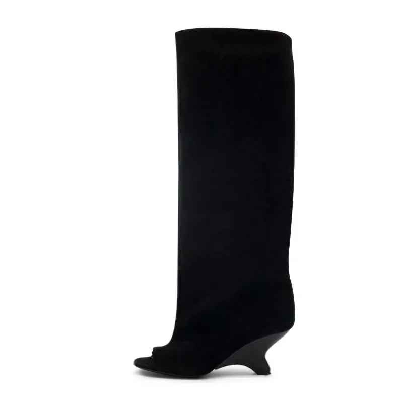Women's Peep Toe Knee High Block Heel Boots