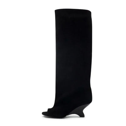 Women's Peep Toe Knee High Block Heel Boots