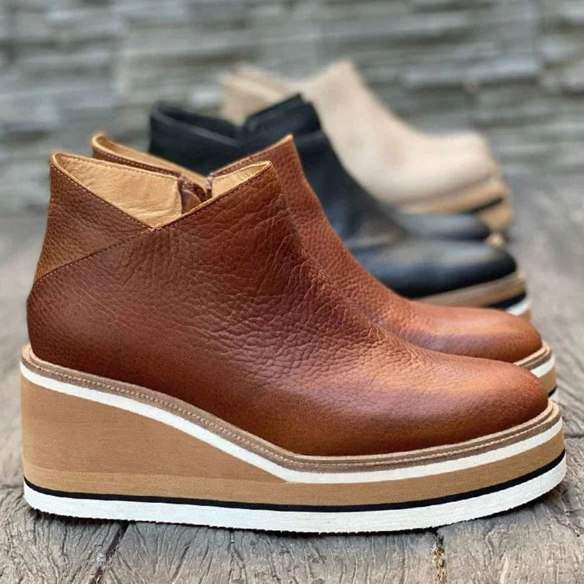 Women's Platform Wedge Chelsea Boots with Elastic Side Panels