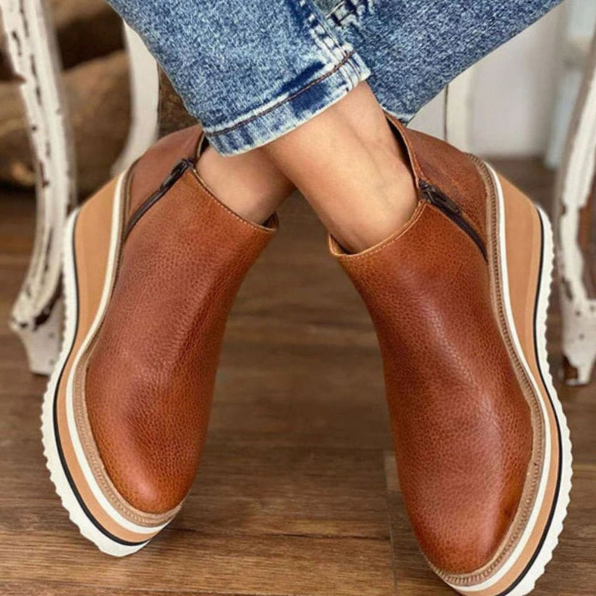 Women's Platform Wedge Chelsea Boots with Elastic Side Panels