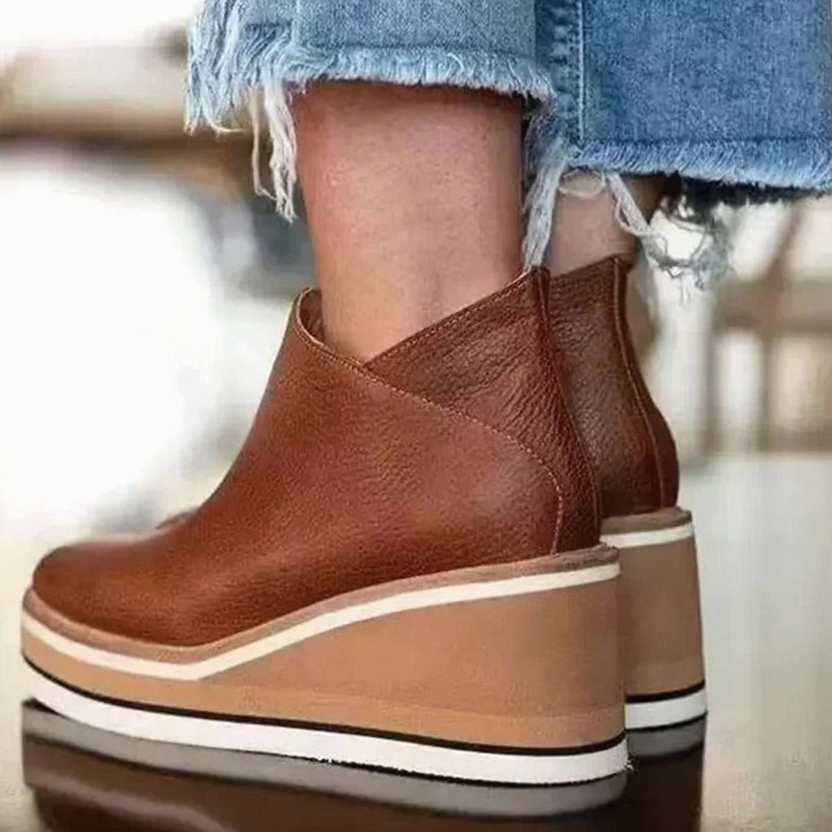 Women's Platform Wedge Chelsea Boots with Elastic Side Panels