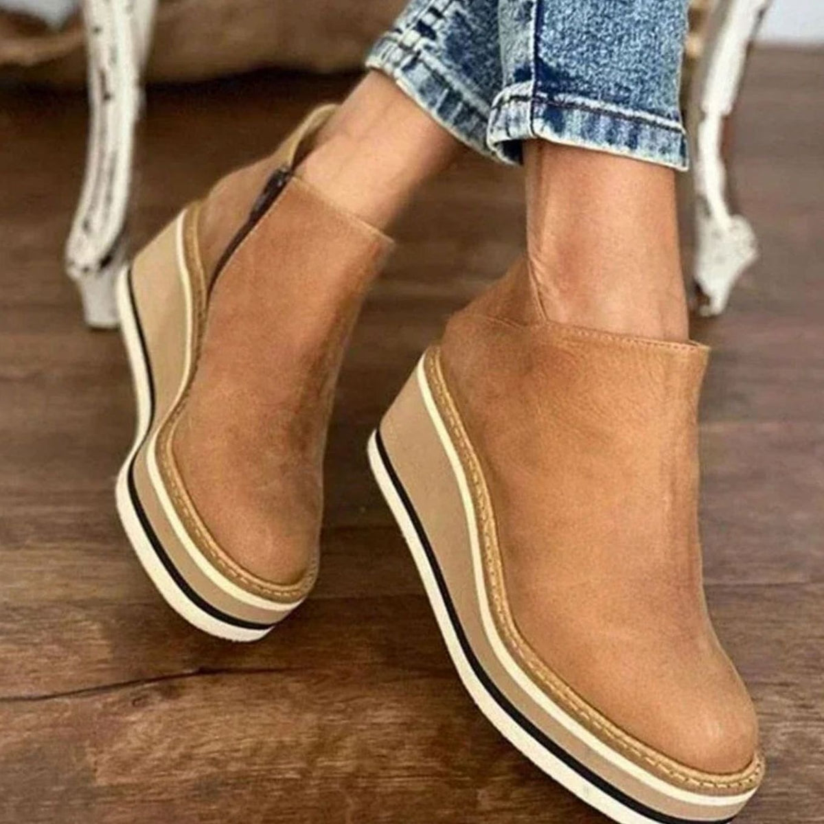 Women's Platform Wedge Chelsea Boots with Elastic Side Panels