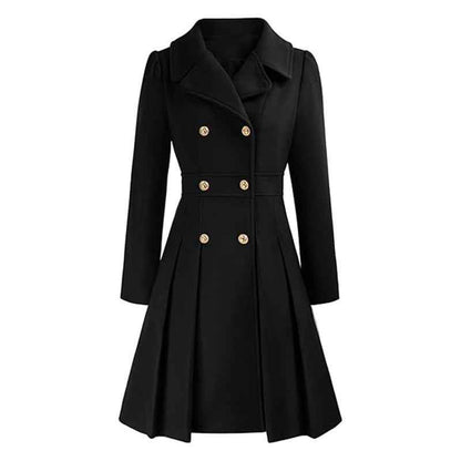 Women's Pleated Double Breasted Skirted Wool Blend Coat