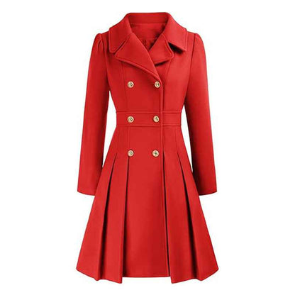 Women's Pleated Double Breasted Skirted Wool Blend Coat