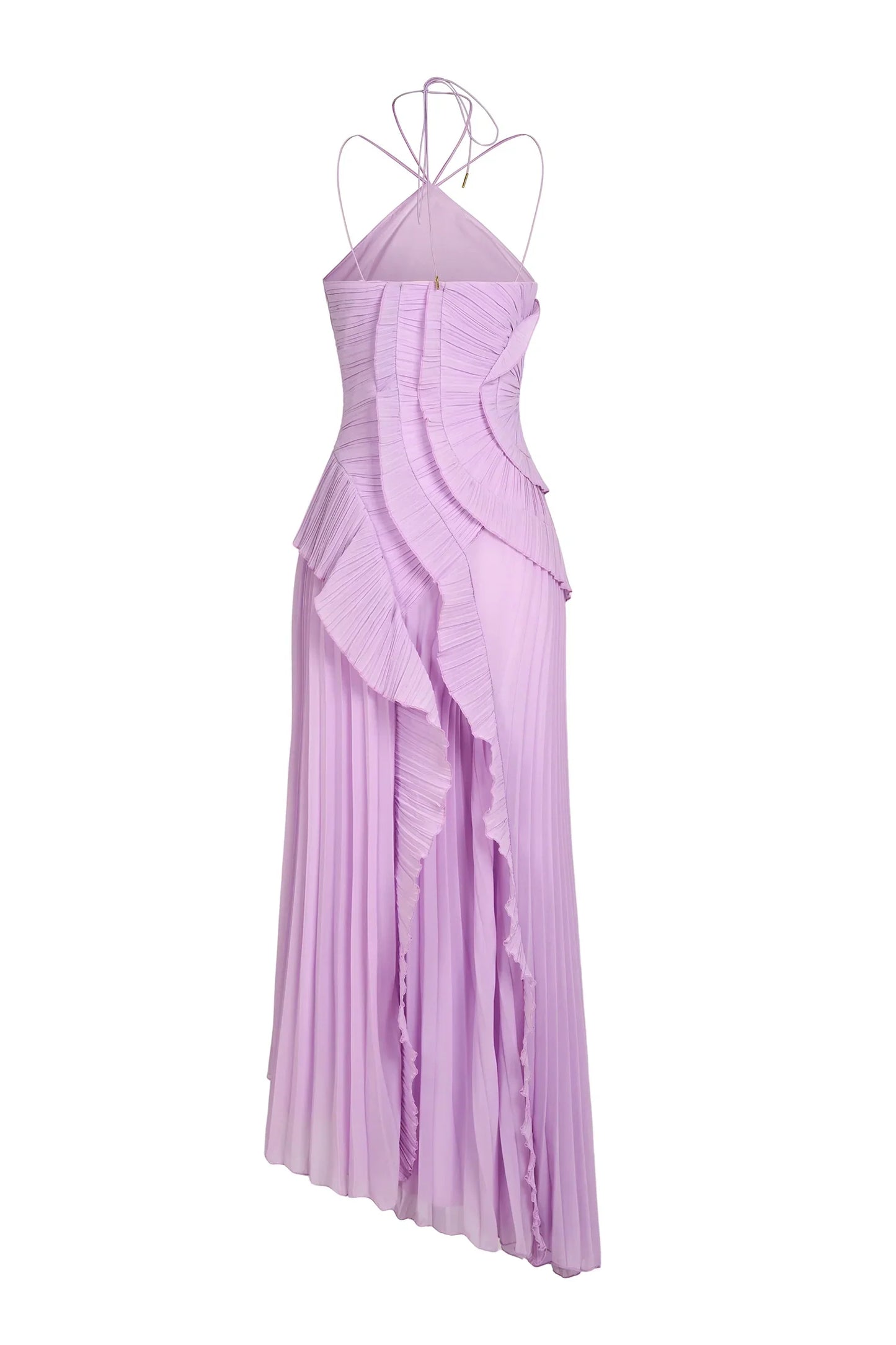 Women's Pleated Halter Ruffle Cascade Maxi Dress