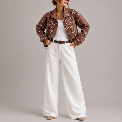 Women's Polka Dot Cropped High Neck Bomber Jacket