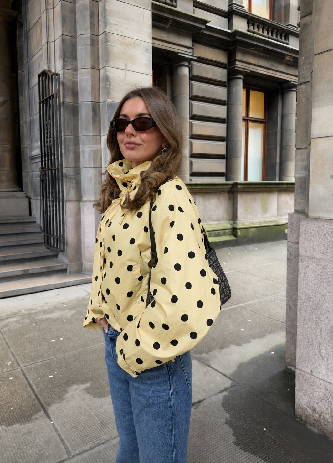 Women's Polka Dot Puff Sleeve High Neck Jacket