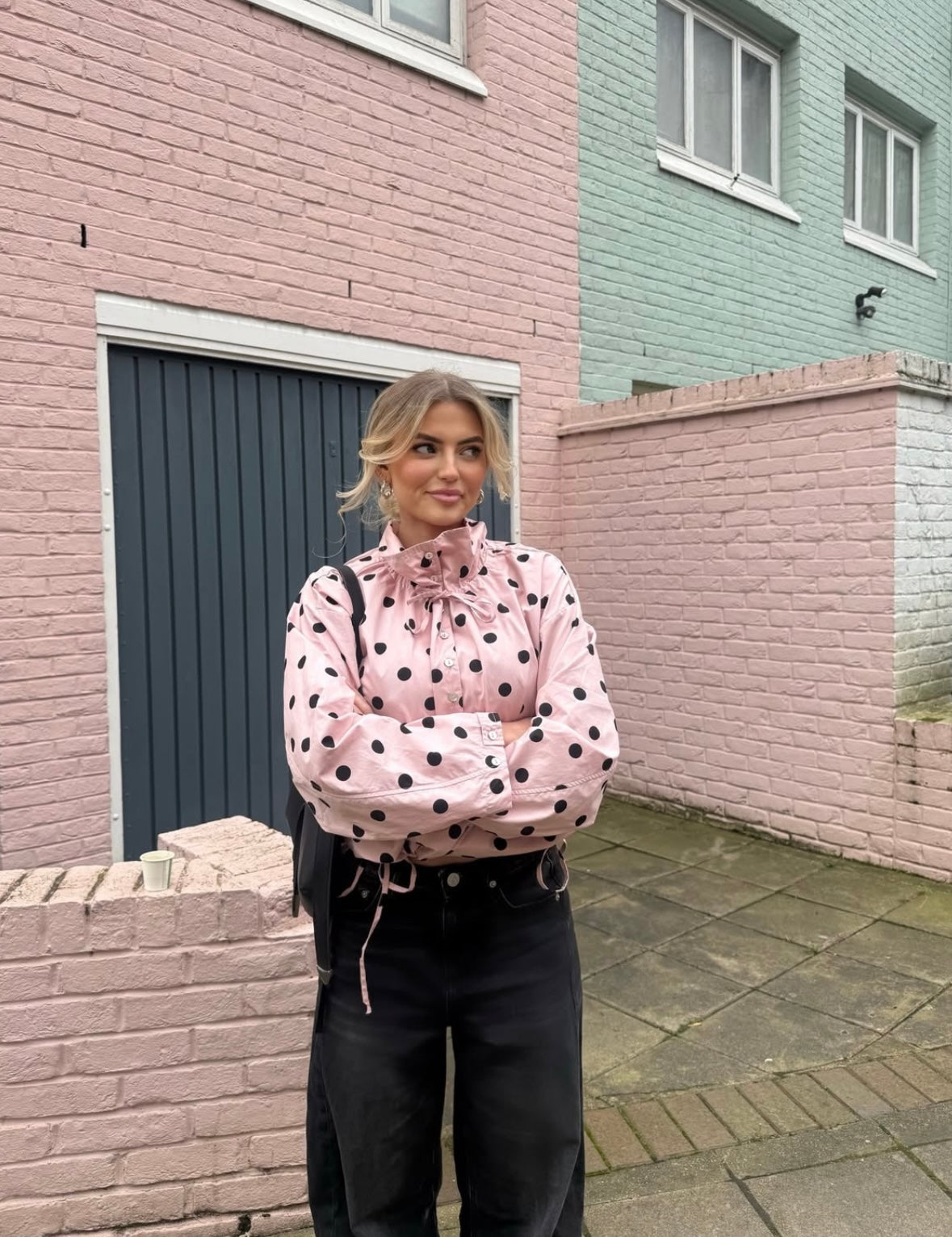 Women's Polka Dot Puff Sleeve High Neck Jacket