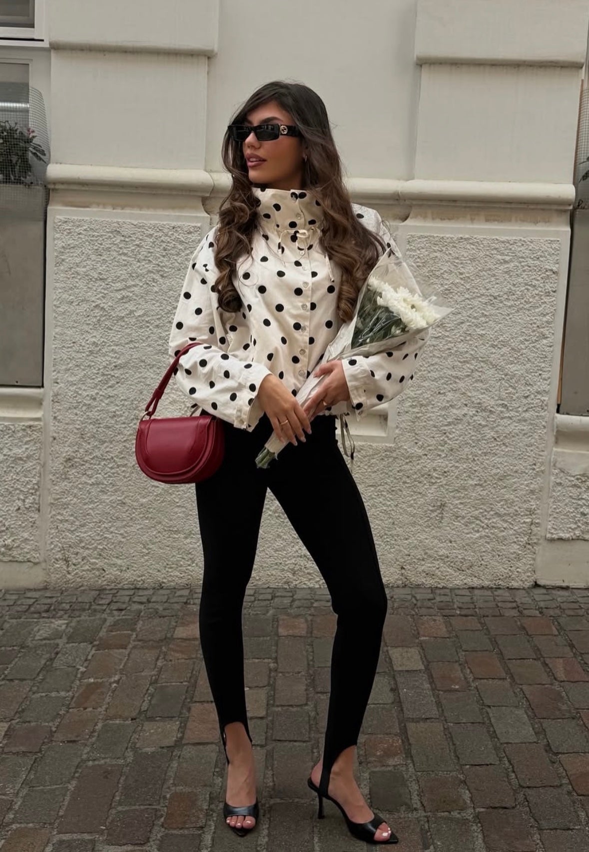 Women's Polka Dot Puff Sleeve High Neck Jacket