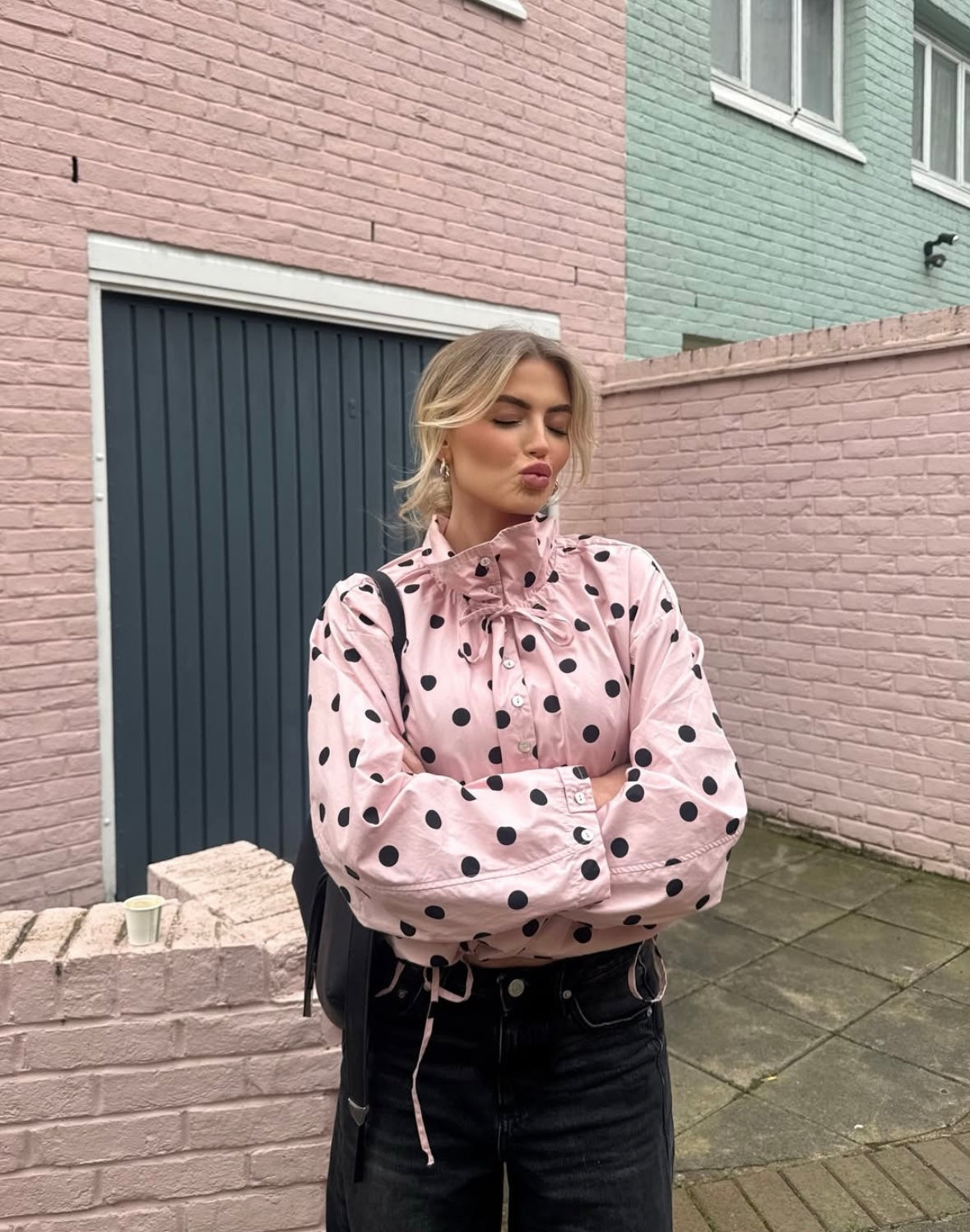 Women's Polka Dot Puff Sleeve High Neck Jacket