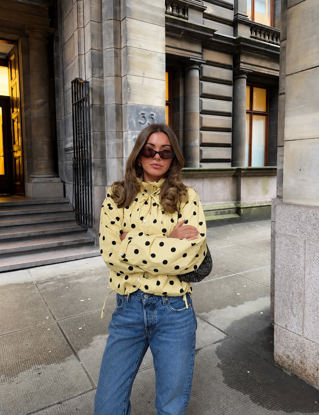 Women's Polka Dot Puff Sleeve High Neck Jacket