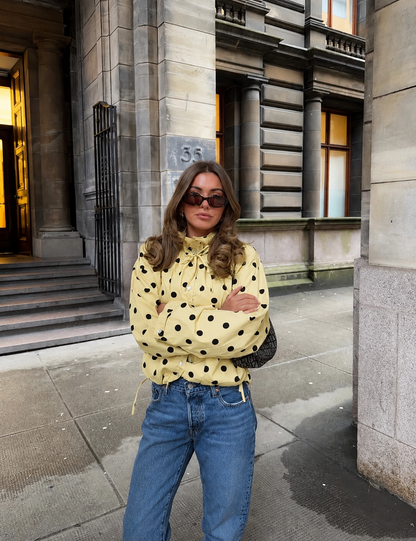 Women's Polka Dot Puff Sleeve High Neck Jacket