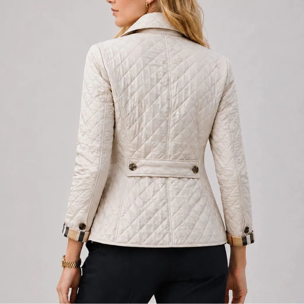 Women's quilted jacket button front detail