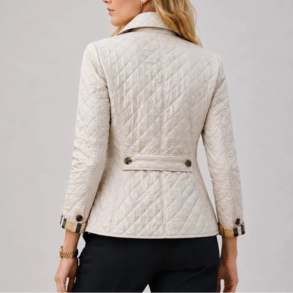 Women's quilted jacket button front detail