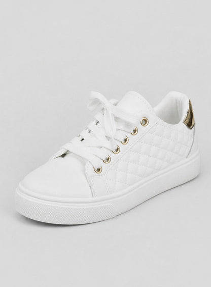 Women's Quilted Faux-Leather Lace-Up Flatform Trainers