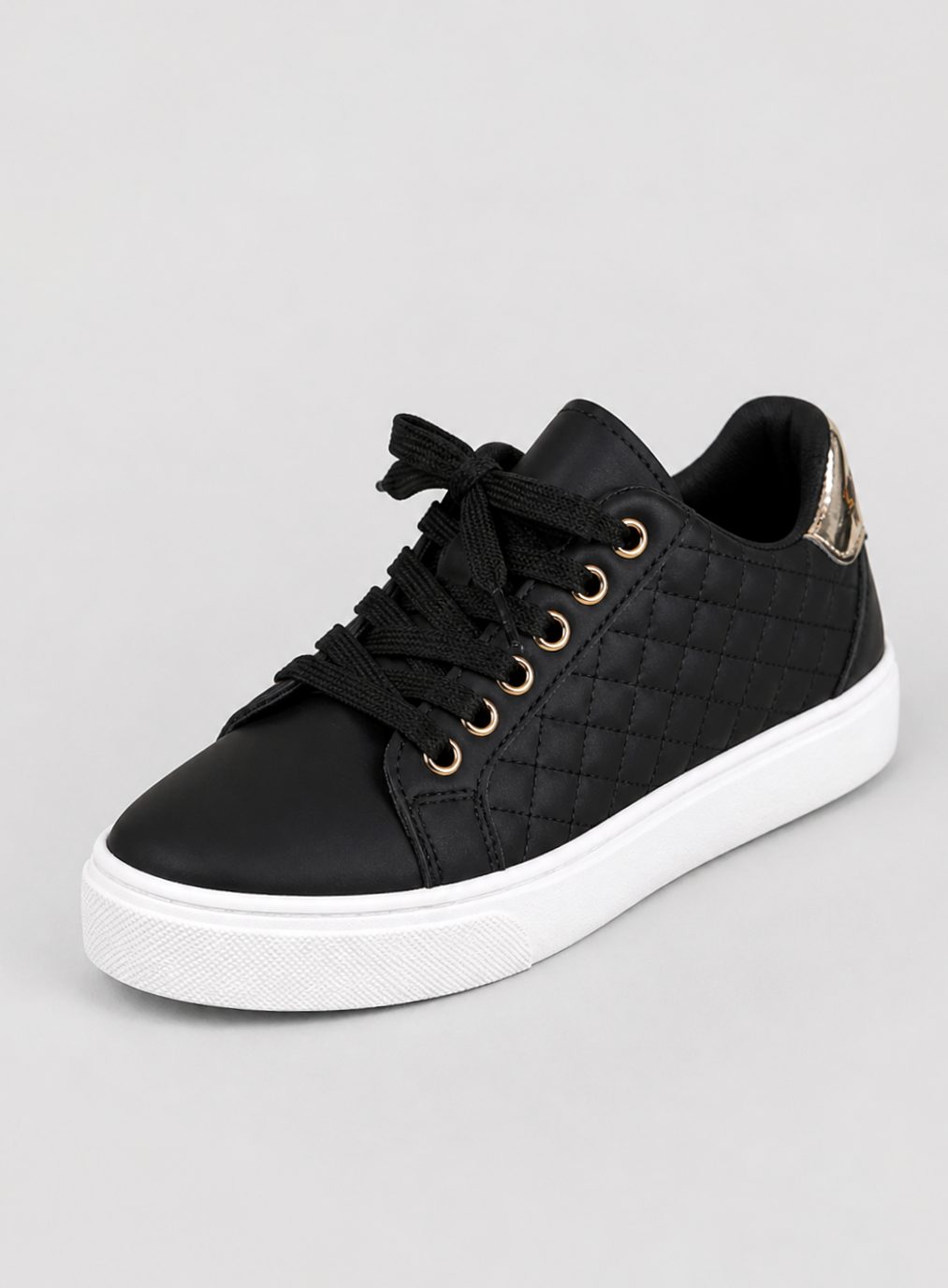Women's Quilted Faux-Leather Lace-Up Flatform Trainers