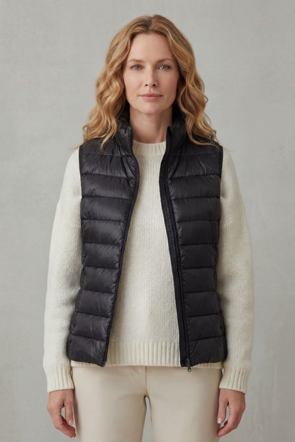 Women's Quilted Gilet with High Neck and Zip Front
