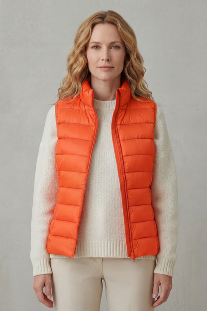 Women's Quilted Gilet with High Neck and Zip Front