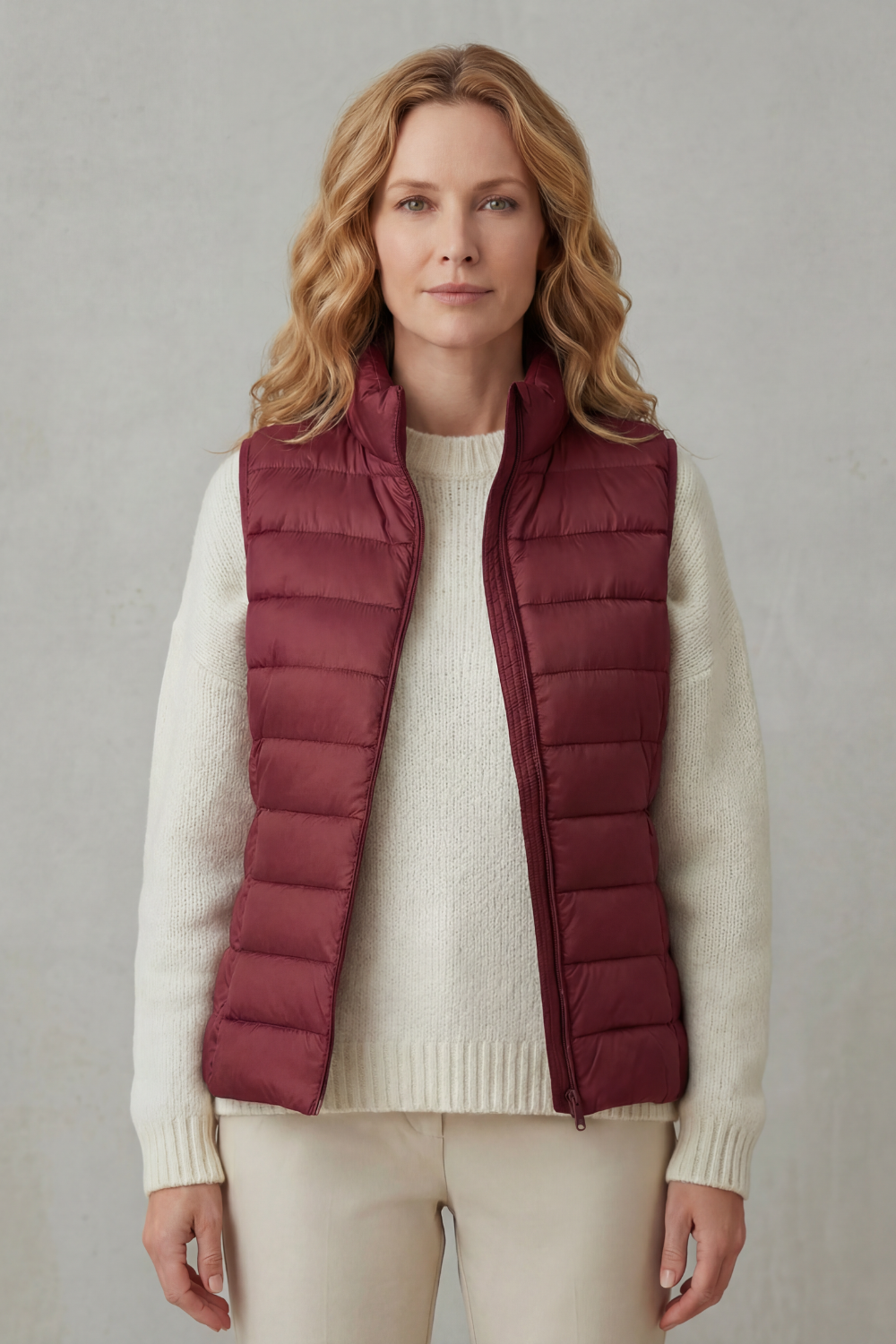Women's Quilted Gilet with High Neck and Zip Front