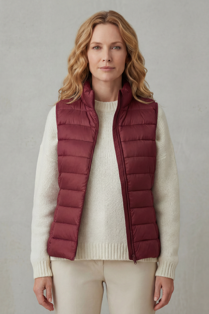 Women's Quilted Gilet with High Neck and Zip Front